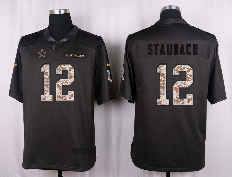 Dallas Cowboys 12 Staubach 2016 Nike Anthracite Salute to Service Limited Jersey